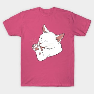 White Cat Licking their Toe Beans T-Shirt